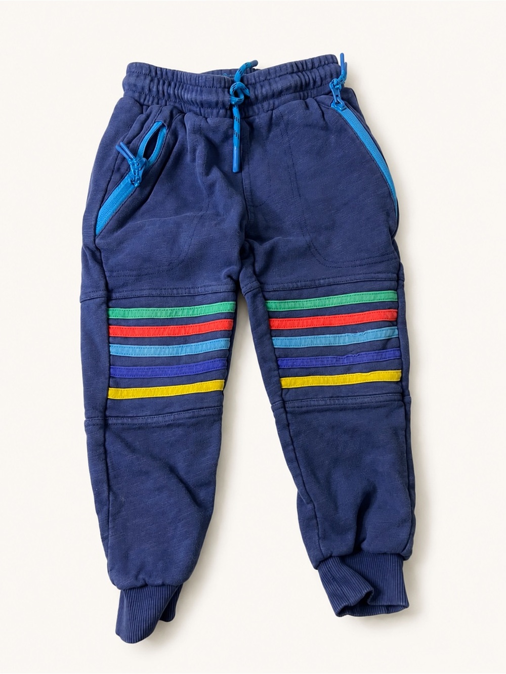 Mini Boden Navy Joggers with Bright Stripe Knee Panels